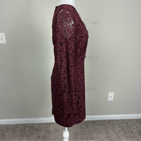 TOBI RAVEN WINE LACE BODYCON LONG SLEEVE MINI DRESS PLUNGE ILLUSION NECK LARGE - Picture 12 of 16